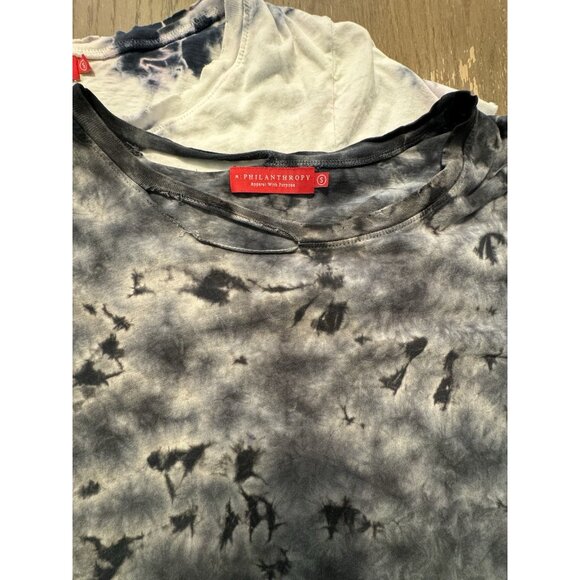 n: philanthropy Set of 2 T shirts Distressed Black White Marbled Tie Dye Tops - Picture 4 of 13